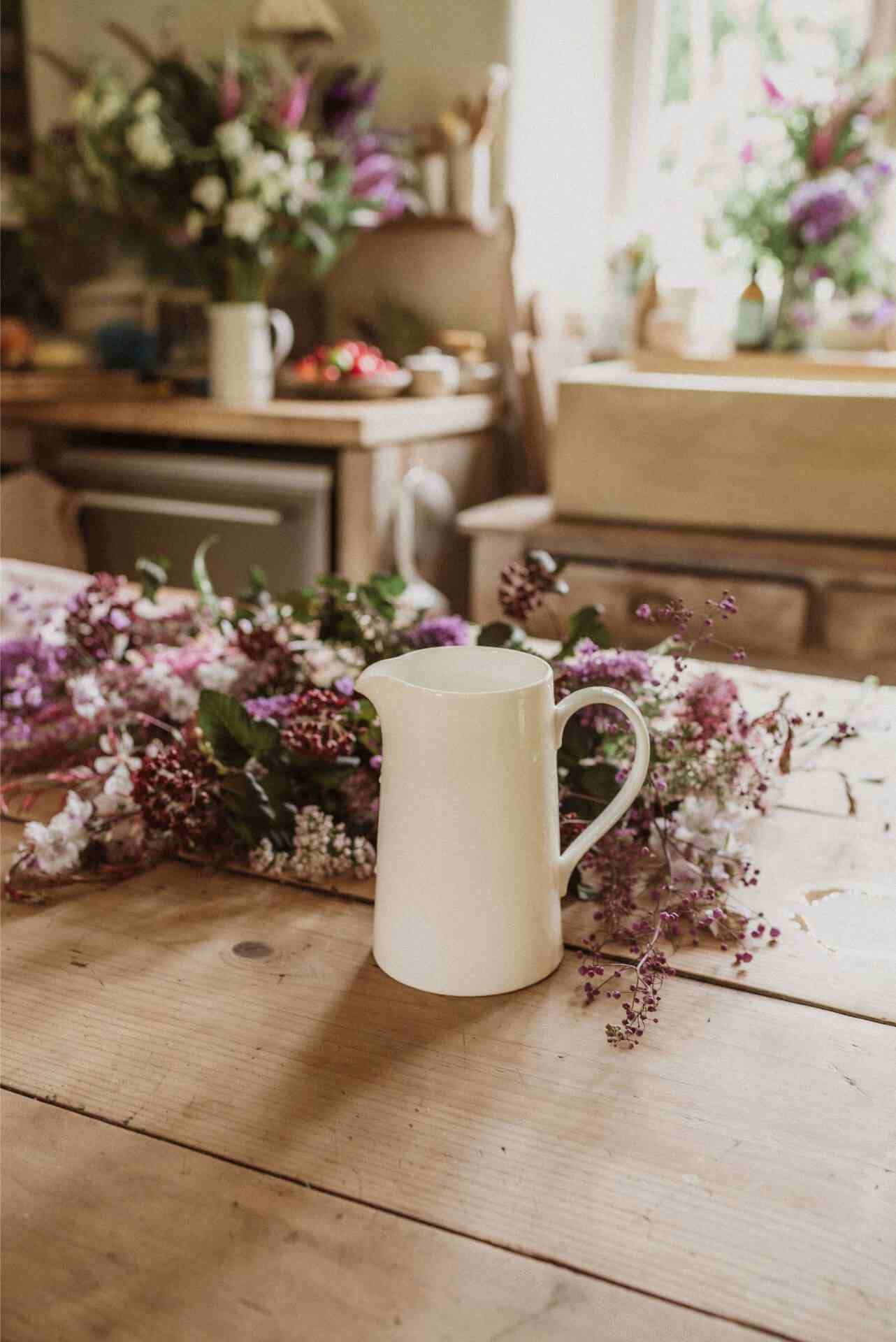 White bone china jug part of a Duchess China and Halliesphere flower arranger collaboration