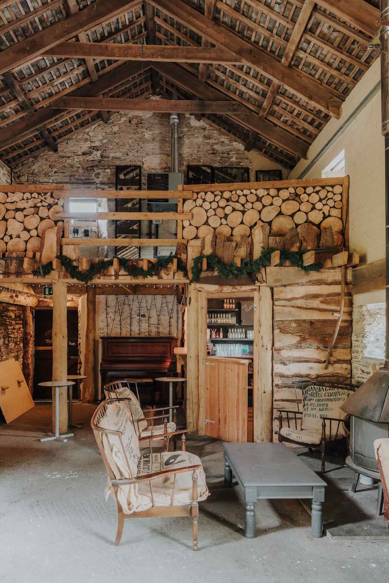 Rustic barn area for yoga practice